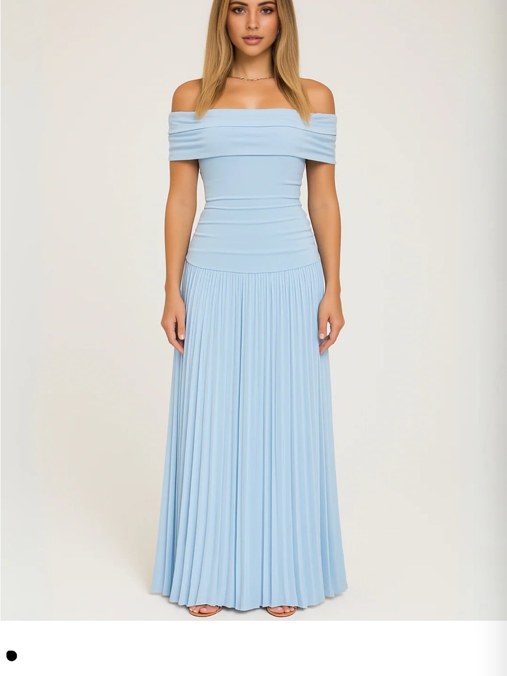 Light Blue Off-Shoulder Pleated Maxi Dress